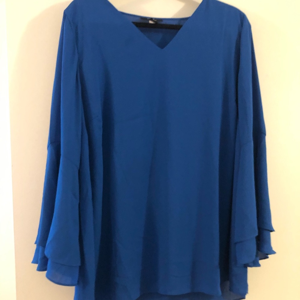 Blue flutter sleeve blouse
